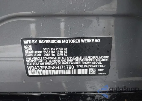 2025 BMW 4 Series Gran Coupe 430I xDrive из США, поврежденный, VIN WBA33FB05SFU71790